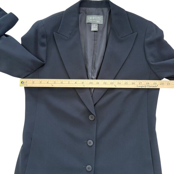 Lafayette 148 Navy Blue Blazer Jacket 3 botton Size 10 Made In NYC USA Pockets - Picture 7 of 11